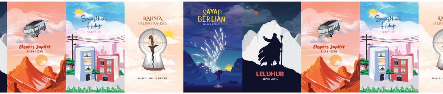 Gambar lima cover novel K-Lit disusun secara looping